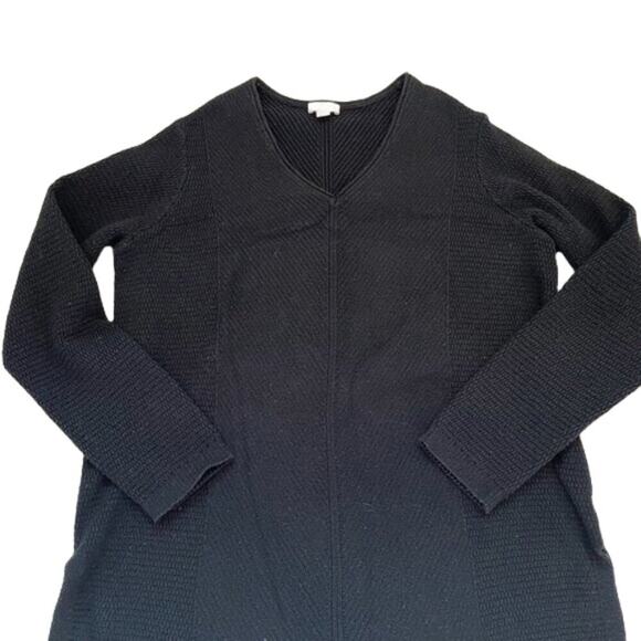 J. Jill Cotton Blend Black Oversized Textured Sweater V-Neck Long Sleeve Tunic S - Picture 5 of 14